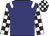 Navy, white epaulets, black and white checked sleeves and cap
