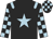 black, light blue star and epaulets, checked sleeves, checked cap