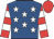 Royal blue, white stars, red and white hooped sleeves, red cap