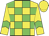 Yellow body, green checks, yellow arms, green chevron, yellow cap
