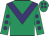 Emerald green, purple chevron, emerald green sleeves, purple spots, emerald green cap, purple spots