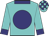 Turquoise, navy blue disc, collar and cuffs, check cap