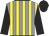 Grey body, yellow striped, black arms, black cap