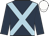 Dark blue body, soft blue cross belts, dark blue arms, white cap