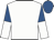 White, royal blue halved sleeves, royal blue cap