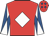 Red, white diamond, royal blue and white diabolo on sleeves, red cap, royal blue diamonds