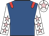 Royal blue, red epaulets, white sleeves, pink stars, white cap, pink star