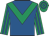 Royal blue, emerald green chevron, emerald green and royal blue striped sleeves, hooped cap