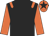 Black, orange epaulets and sleeves, orange cap, black star
