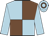 Light blue, chocolate quartered, light blue sleeves, light blue cap, chocolate hoop