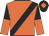 orange, black sash, black and orange halved sleeves, black cap, orange diamond