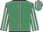 Emerald green, white seams, striped sleeves and cap