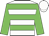 White, green hoops, green sleeves, white cap