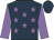 Dark blue, mauve stars and sleeves, dark blue cap