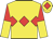 Yellow, red triple diamond, red and yellow halved sleeves, yellow cap, red diamond