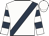 White, dark blue sash, hooped sleeves, white cap
