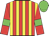 red and yellow stripes, green armbands on red sleeves, green cap