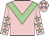 Pink, light green chevron, light green stars on sleeves, light green stars on cap
