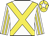 White, yellow cross sashes, striped sleeves, yellow cap, white star