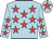 Light blue, red stars, light blue cap, red star
