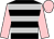 black and silver hoops, pink sleeves and cap