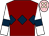 Maroon, dark blue triple diamond, white sleeves, dark blue armlet, pink cap, beige spots