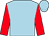 Light blue, red sleeves, light blue cap