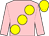Pink, large yellow spots, yellow cap
