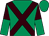 Emerald green, brown cross sashes, brown and emerald green halved sleeves, emerald green cap