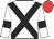 White body, black cross sashes, white arms, black armlets, red cap