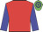 Red body, blue arms, green cap, blue hooped