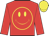 red, yellow smiley face, yellow cap