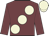 Garnet body, beige large spots, garnet arms, beige cap