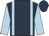 dark blue, light blue braces, light blue sleeves