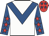 White, royal blue chevron, royal blue sleeves, red stars, red cap, royal blue stars