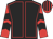 Black, red seams, red and black chevrons on sleeves, striped cap
