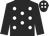 Black, white spots, black sleeves, black cap, white spots