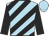 Sky blue, black diagonal stripes, black sleeves, sky blue cap