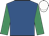 Royal blue, emerald green sleeves, white cap