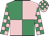 Pink & emerald green quartered, check sleeves & cap