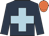 dark blue, light blue cross, orange cap