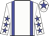 White, blue braces, white arms, blue stars, white cap, blue star