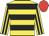 Yellow, black hoops, striped sleeves, red cap