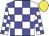 White and blue check, Yellow cap