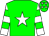 Green body, white star, white arms, green hooped, green cap, white stars