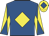 Royal blue, yellow diamond, diabolo on sleeves, yellow cap, royal blue diamond