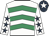 White & emerald green chevrons, white sleeves, dark blue stars, dark blue cap, white star
