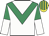 White, emerald green chevron, halved sleeves, yellow and emerald green striped cap