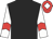 Black body, white arms, red chevron, red cap, white diamond