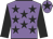 Mauve body, black stars, black arms, mauve cap, black star